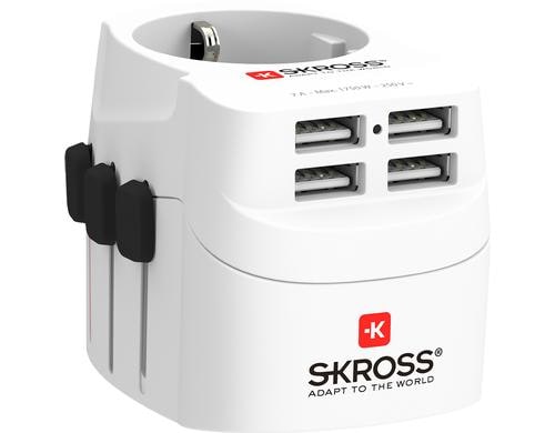 SKROSS PRO Light USB 4xUSB Reiseadapter 2+3-polige Gerte, Schucko Steckdose, weiss