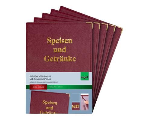 Sigel Speisekarten-Mappe, bordeauxrot fr 8 Seiten, schwarz, Kunststoff, fr A4