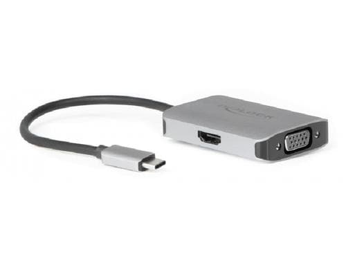 Monitor Splitter USB Typ-C  zu HDMI/VGA Delock, Silber, bis 2 Monitore gleichzeitig