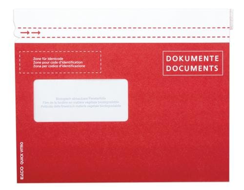 Elco Quick Vitro Dokumententaschen rot aus Papier, C5, Fenster links, 250 Stck