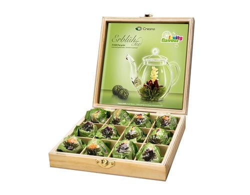 Creano Erblhtee grner Tee fruity flavor 12er Holzbox