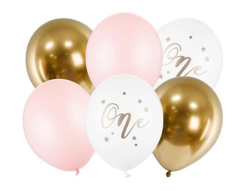 Partydeco Ballons One, pastell-pink weiss, gold, D: 30 cm, 6 Stck