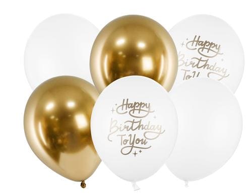 Partydeco Ballons Happy Birthday to you weiss, gold, D: 30 cm, 6 Stck
