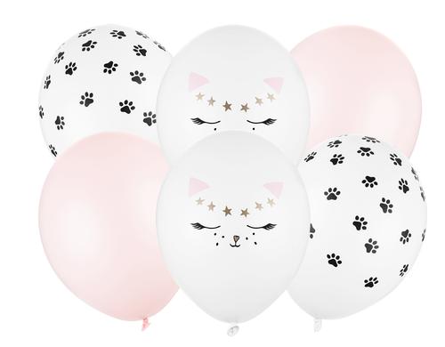 Partydeco Ballons Cat mix, weiss, rosa D: 30 cm, 6 Stck