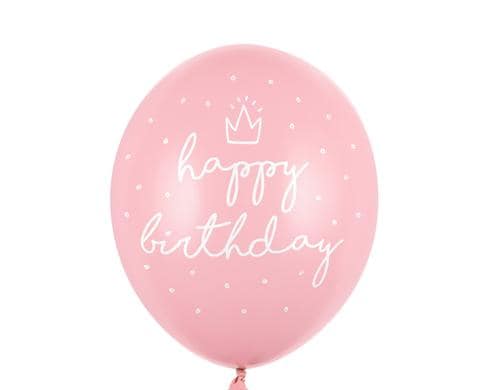 Partydeco Ballons Happy Birthday past-pink D: 30 cm, 6 Stck