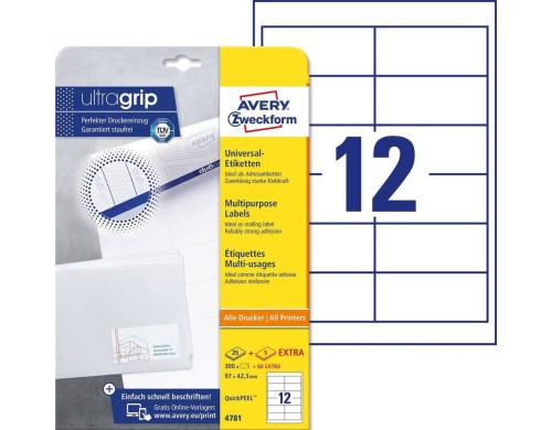Avery Zweckform Universal-Etiketten A4, weiss, 97x42.3mm, Packung zu 25 Blatt