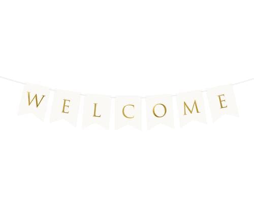 Partydeco Girlande Welcome weiss/gold, 15 x 95 cm