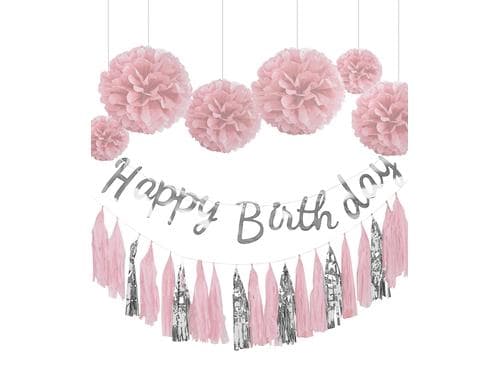 I am Creative Girlande Birthday rosa Set mit Girlande, Pompoms + Quastengirlande