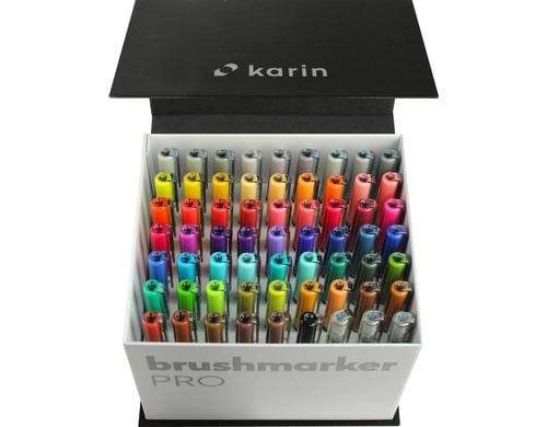 Karin Fasermaler Brushpen PRO 27C7 Mega Box, 60 Farben + 3 Blender