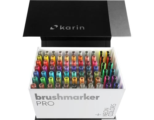 Karin Fasermaler Brushpen PRO 27C13 Mega Box, 72 Farben (ink. Neon) + 3 Blender