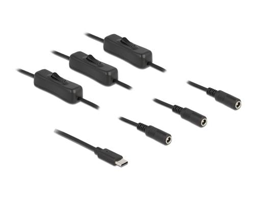 Delock USB-C Stecker zu 3x DC 5.5x2.1mm,1m Mit Schalter,Stecker zu Buchse,1m,Schwarz