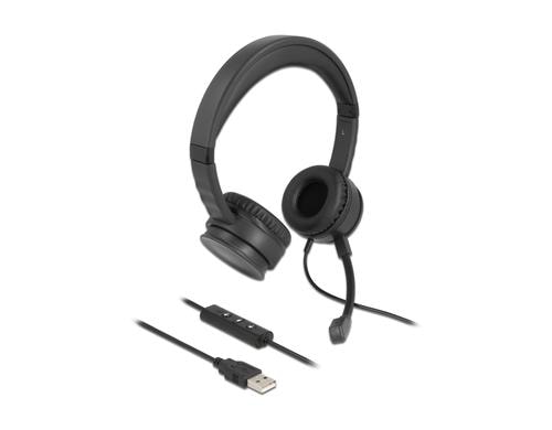 Delock USB Stereo Headset fr PC/Notebook mit Kabelfernbedienung und Quick-Mute