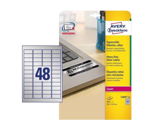 Avery Zweckform Typenschild-Etiketten Inhalt: 20 Bogen/ 960 Etiketten, fr Laser
