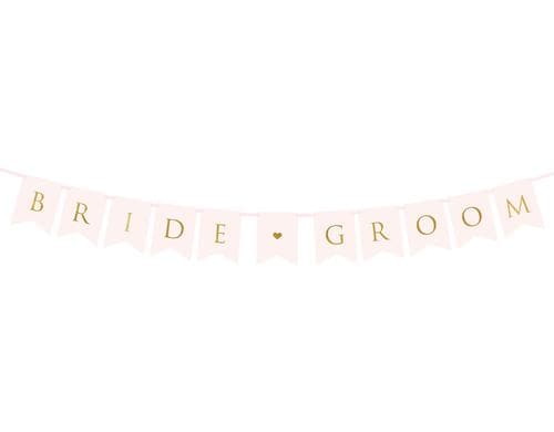Partydeco Girlande Bride Groom rosa/gold, 15 x 155 cm