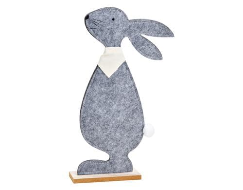 G. Wurm Hase aus Filz mit Holzsockel Grau, 18x32x5 cm (BxHxT)