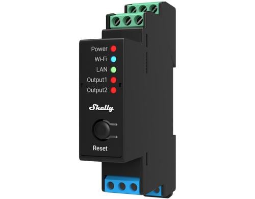 Shelly Pro 2PM LAN und WiFi-DIN-Rail Switch 2-fach Schaltaktor mit Leistungsmessung, BT