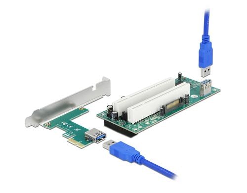 Delock PCI-Express Riserkarte, x1 zu 2x PCI 32 Bit Slot, mit 60 cm Kabel