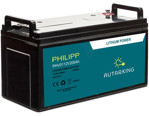 Autarking Philipp Li Batterie 12.8V 200Ah mit App, LiFePO4, 405x175x210mm