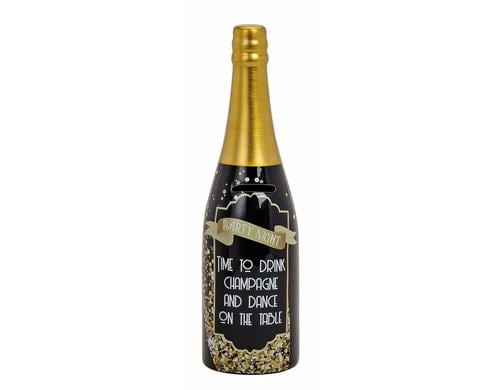 Spardose Champagnerflasche Party Night Keramik, schwarz, B30 cm,  9 cm