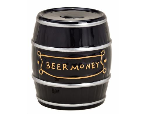 Spardose Fass, Beer Money, Keramik, schwarz B13xH14xT13cm