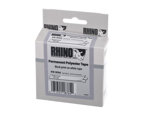 Dymo Rhino ID2 Schriftband, Polyester,weiss 9mm x 5.5m, fr ebene Oberflchen