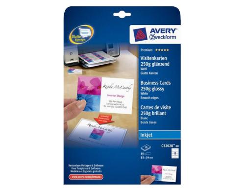 Avery Zweckform Visitenkarten Click & Clean Inhalt: 10 Bogen/ 80 Karten, beidseitig