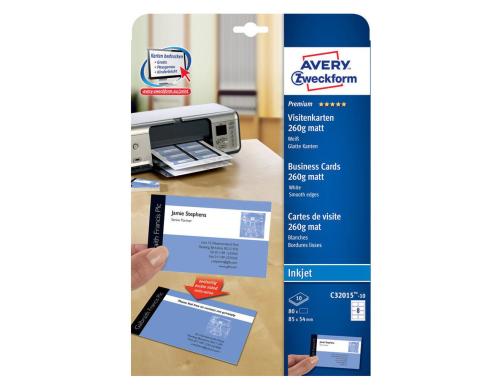 Avery Zweckform Visitenkarten Click & Clean 10 Bogen/80 Karten, Inkjet