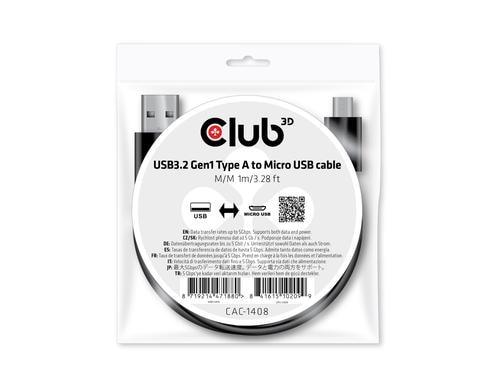 Club 3D, USB 3.2 Gen1 Typ A auf Micro USB L= 1 Meter
