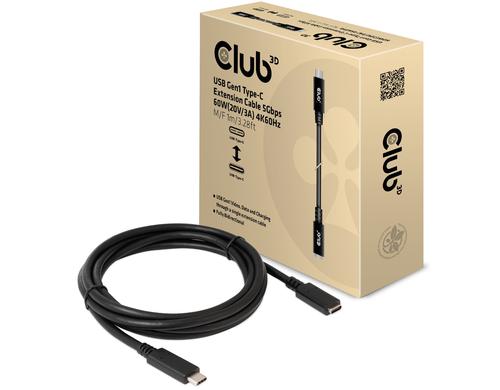Club 3D, USB Type-C Gen1 Verlngerungskabel Kabel, 1.0 Meter, 5Gbps