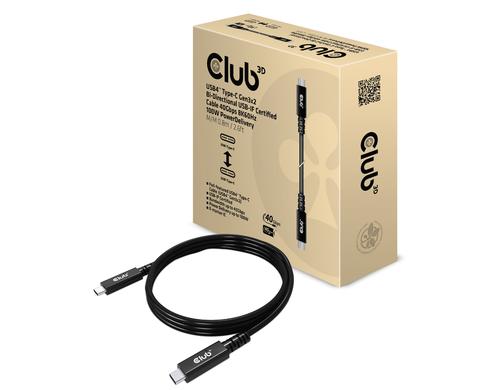 Club 3D, USB Type-C Bidirektionales Kabel 40Gbps 8K60Hz 100W PD