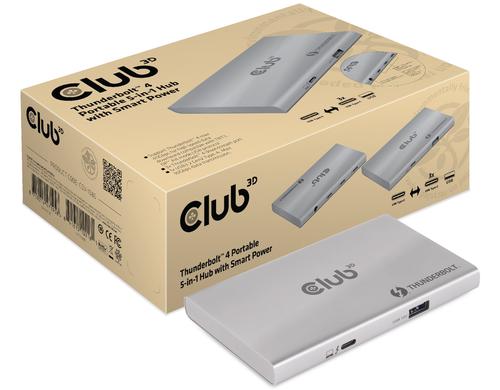 Club 3D, Thunderbolt 4 portabler 5-in-1 Hub mit smart Power