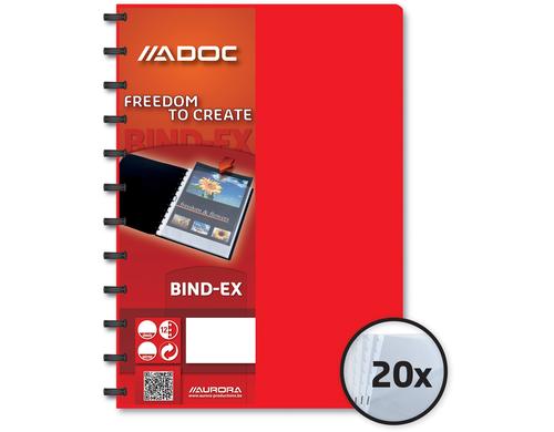 Adoc Sichtbuch Bind-Ex Standard A4, 20 Taschen, rot