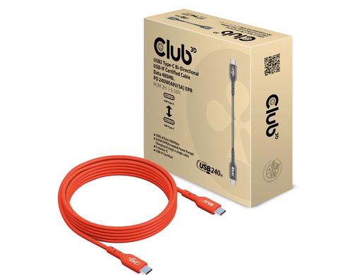 Club 3D, USB2 Type-C direktionales Kabel Kabel, 2.0 Meter, 480Mb