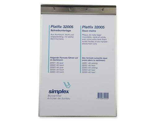 Simplex Schreibplatte Platfix A3, Klemme auf Schmalseite