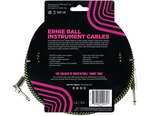 Ernie Ball 6077 Kabel Kabel, 3 m, schwarz/grn, Gewebe