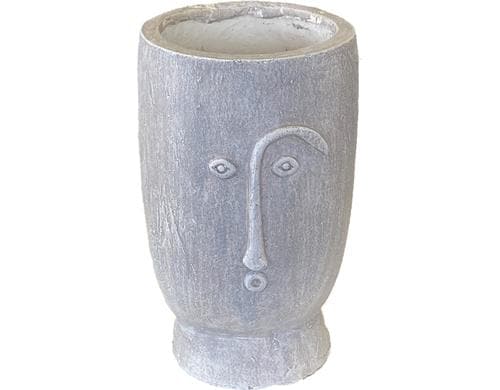 Dameco Pflanzentopf aus Keramik L15cm B15cm H22.5cm, mit Gesicht in Grau