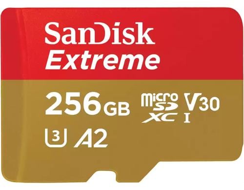 SanDisk microSDXC Card Extreme 256GB Lesen 190MB/s, Schr. 130MB/s, inkl. Adapter