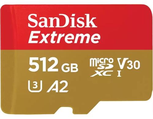 SanDisk microSDXC Card Extreme 512GB Lesen 190MB/s, Schr. 130MB/s, inkl. Adapter