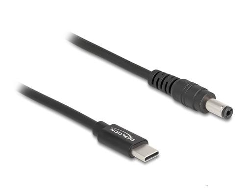 Delock Ladekabel USB-C-5.5x2.1mm Stecker Stecker, 1.5m, schwarz, 20 V