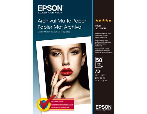 Epson Archival Matte Paper A3 192g, 50 Blatt, S041344