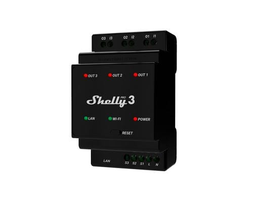 Shelly Pro 3 LAN und WiFi-DIN-Rail Switch LAN und WLAN 3 Kanal Schaltaktor, Bluetooth