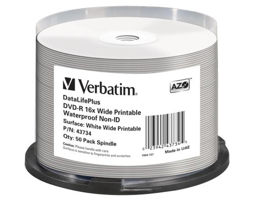 Verbatim DVD-R Medien 4.7GB,16x,50er Spind Printable Surface Waterproof o. Logo