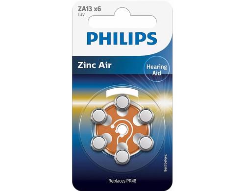 Philips Hrgertbatterie ZA13 280 mAh, 1.4 V, Hrhilfe/Zink-Luft, 6 Stck