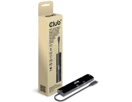 Club 3D, Dockingstation USB C 3.2 4k, 6in1 Ausgang: HDMI, DP, USB 3.2, RJ45, Audio