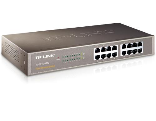 TP-Link TL-SF1016DS: 16Port Switch, 100Mbps int. NT, lfterlos, Rackmount Stahlgehuse