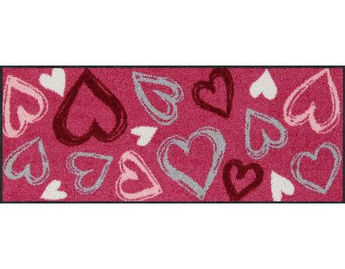 Salonlwe Valentine Hearts magent Fussmatte 30x75 cm, Flor Polyamid, Anti-Rutsch