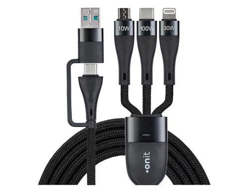 onit USB-Multi-Kabel 1.2M 100W USB 2.0 / A+C zu C+L+M / schwarz