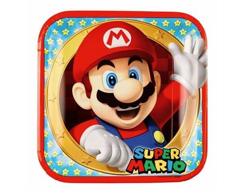 Super Mario Pappteller viereckig 23 x 23 cm, 8 Stck, Papier