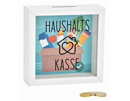 Spardose Haushaltskasse aus Holz/Glas Weiss B15xH15xT5cm