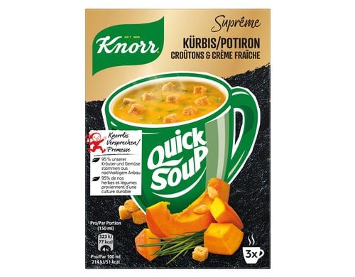 Suprme Quick Soup Krbis mit Crotons und Crme Fraiche Packung 3 x 1 Portion